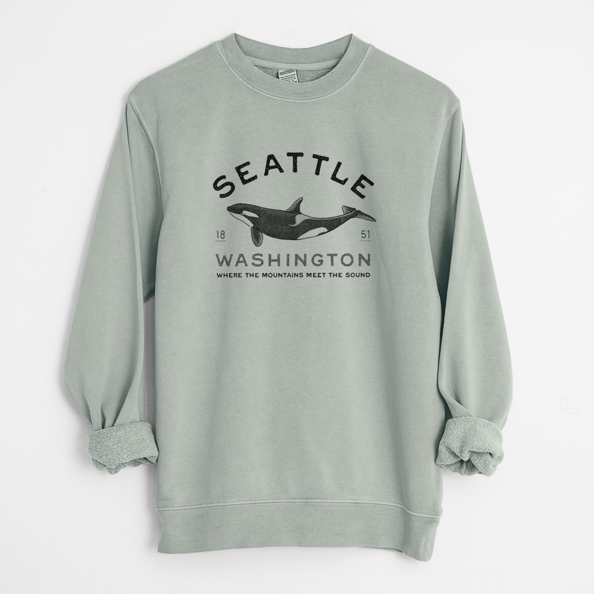 Seattle Washington - Orca - Unisex Pigment Dyed Crew Sweatshirt
