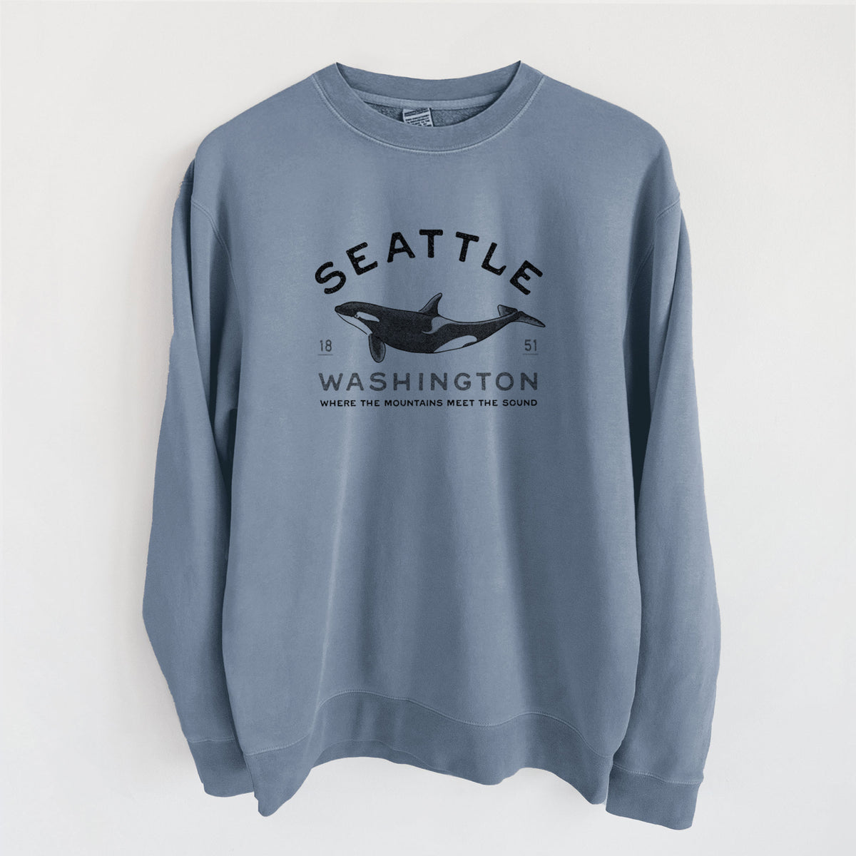 Seattle Washington - Orca - Unisex Pigment Dyed Crew Sweatshirt