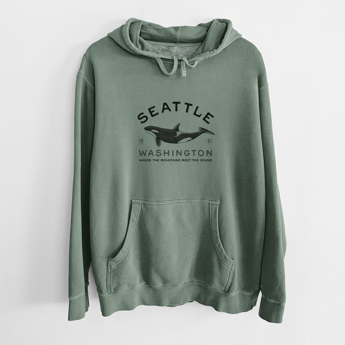 Seattle Washington - Orca - Unisex Pigment Dyed Hoodie
