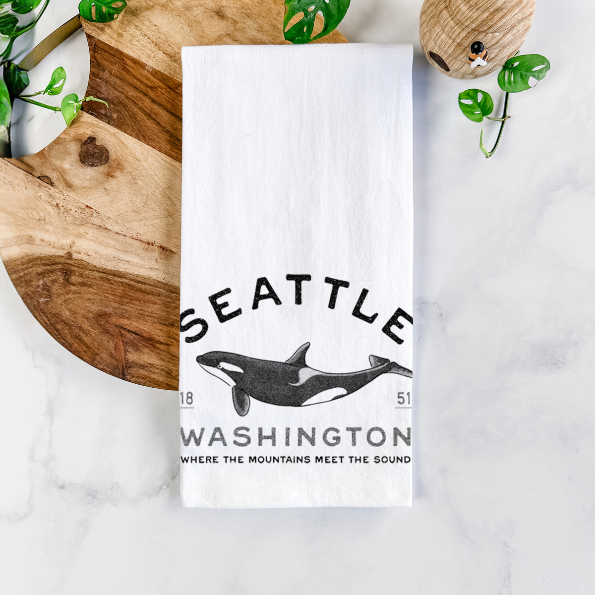 Seattle Washington - Orca Tea Towel