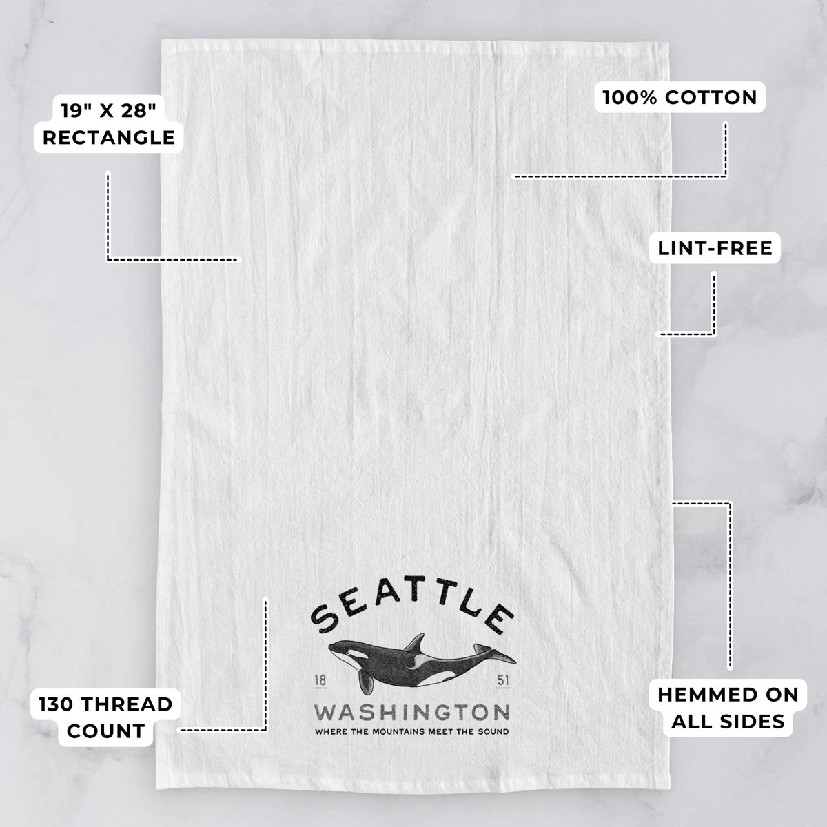 Seattle Washington - Orca Tea Towel