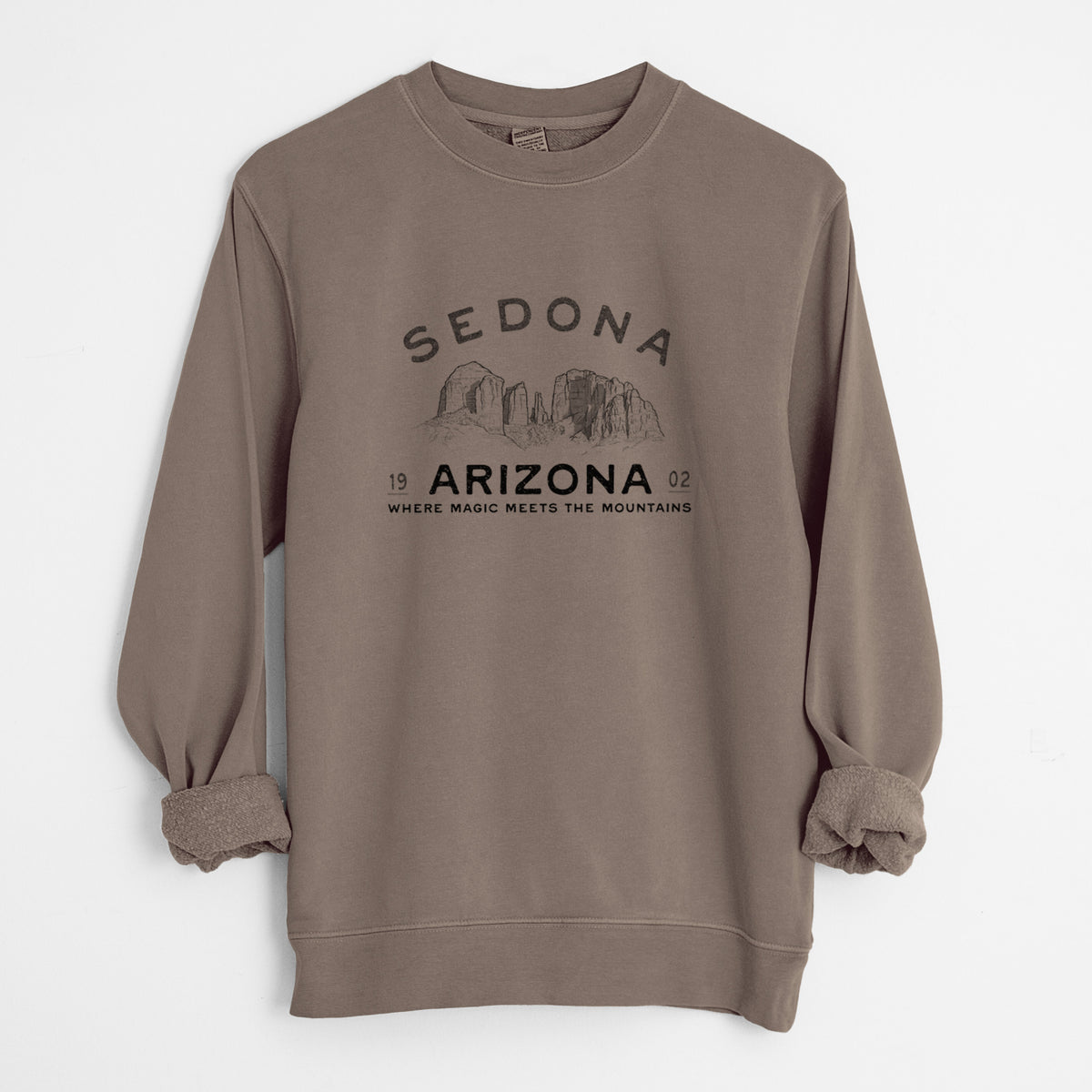 Sedona Arizona Cathedral Rock - Unisex Pigment Dyed Crew Sweatshirt in Espresso Brown Color