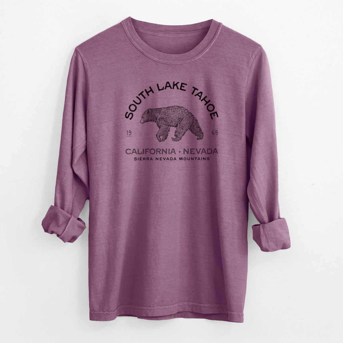 South Lake Tahoe Black Bear - Men&#39;s Heavyweight 100% Cotton Long Sleeve