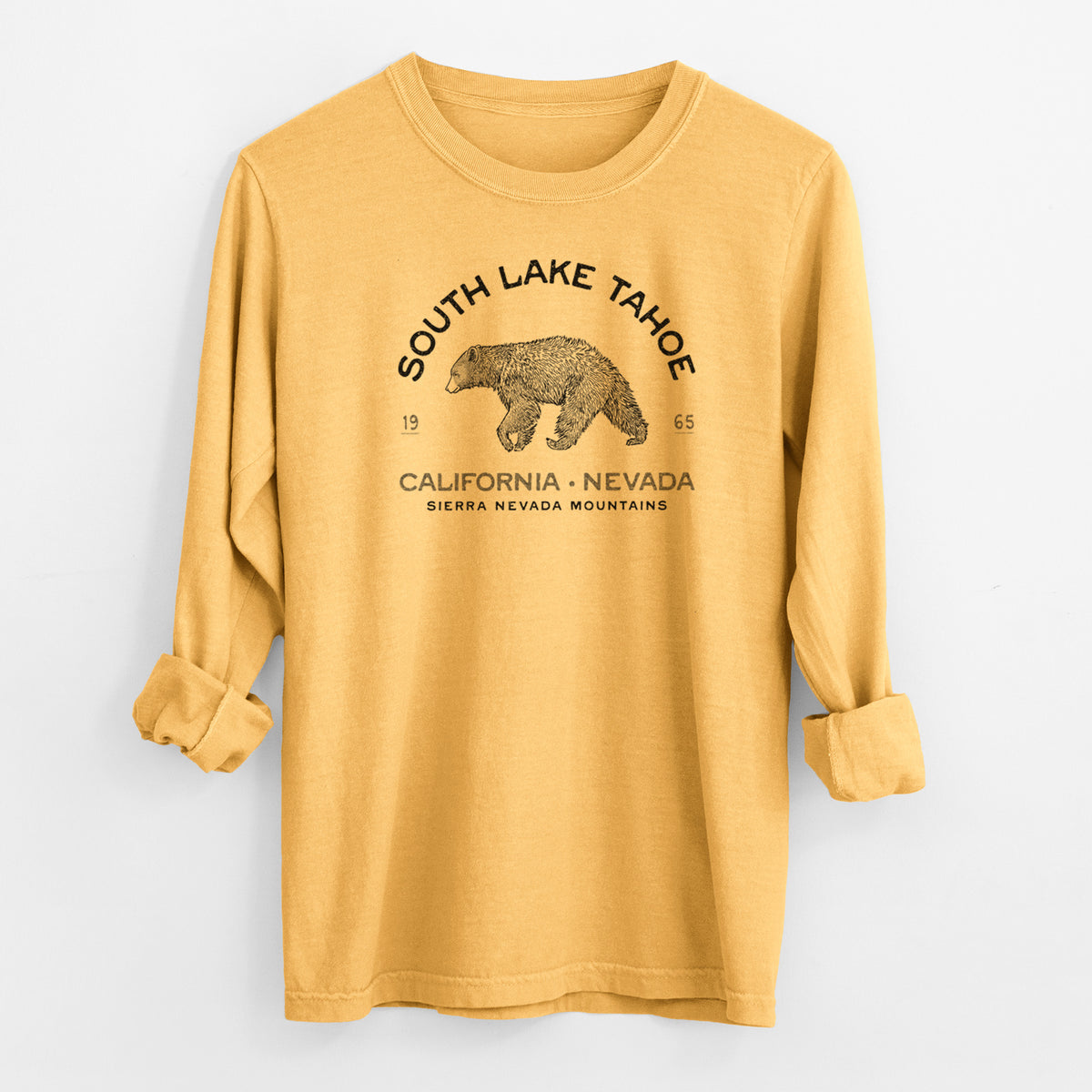 South Lake Tahoe Black Bear - Men&#39;s Heavyweight 100% Cotton Long Sleeve