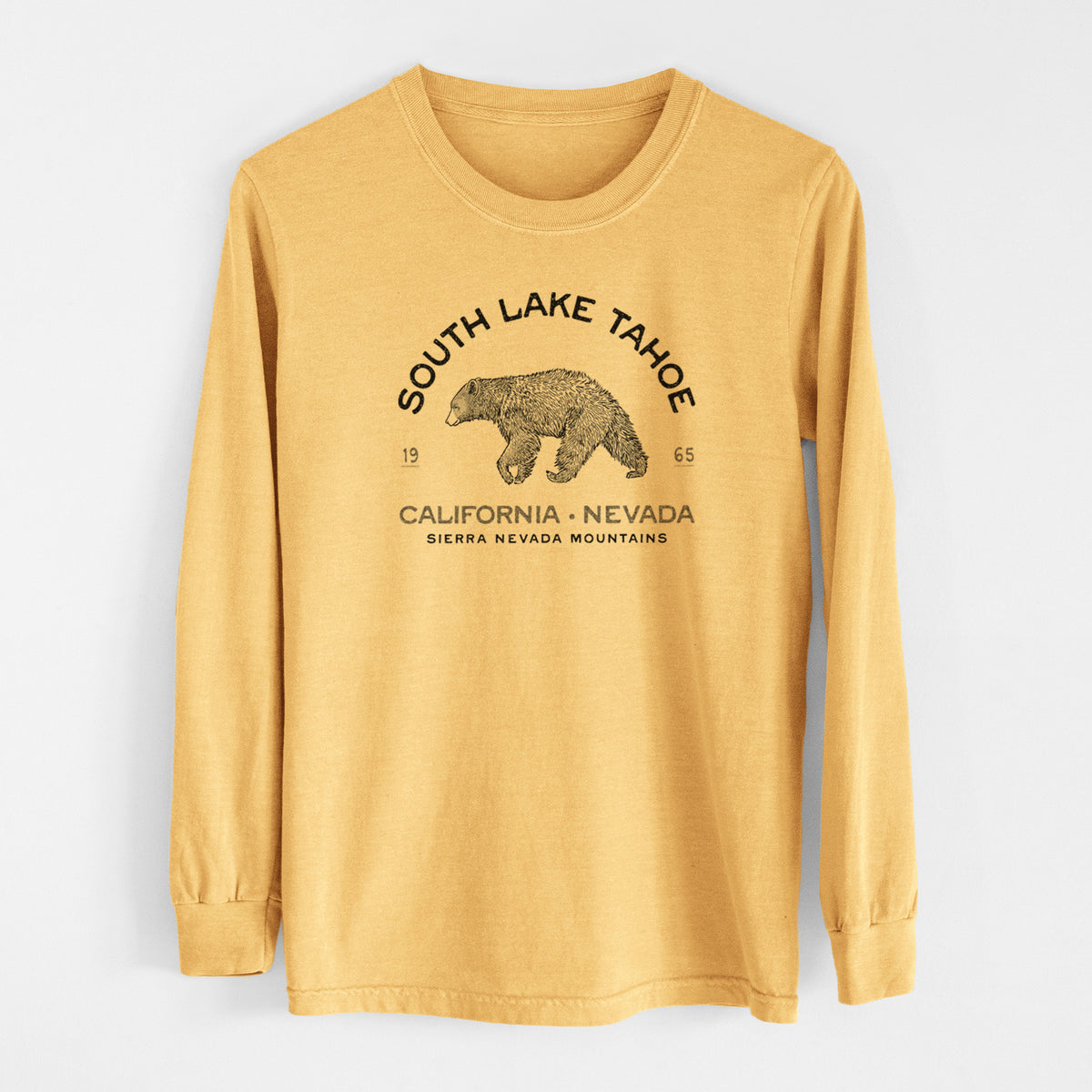 South Lake Tahoe Black Bear - Men&#39;s Heavyweight 100% Cotton Long Sleeve