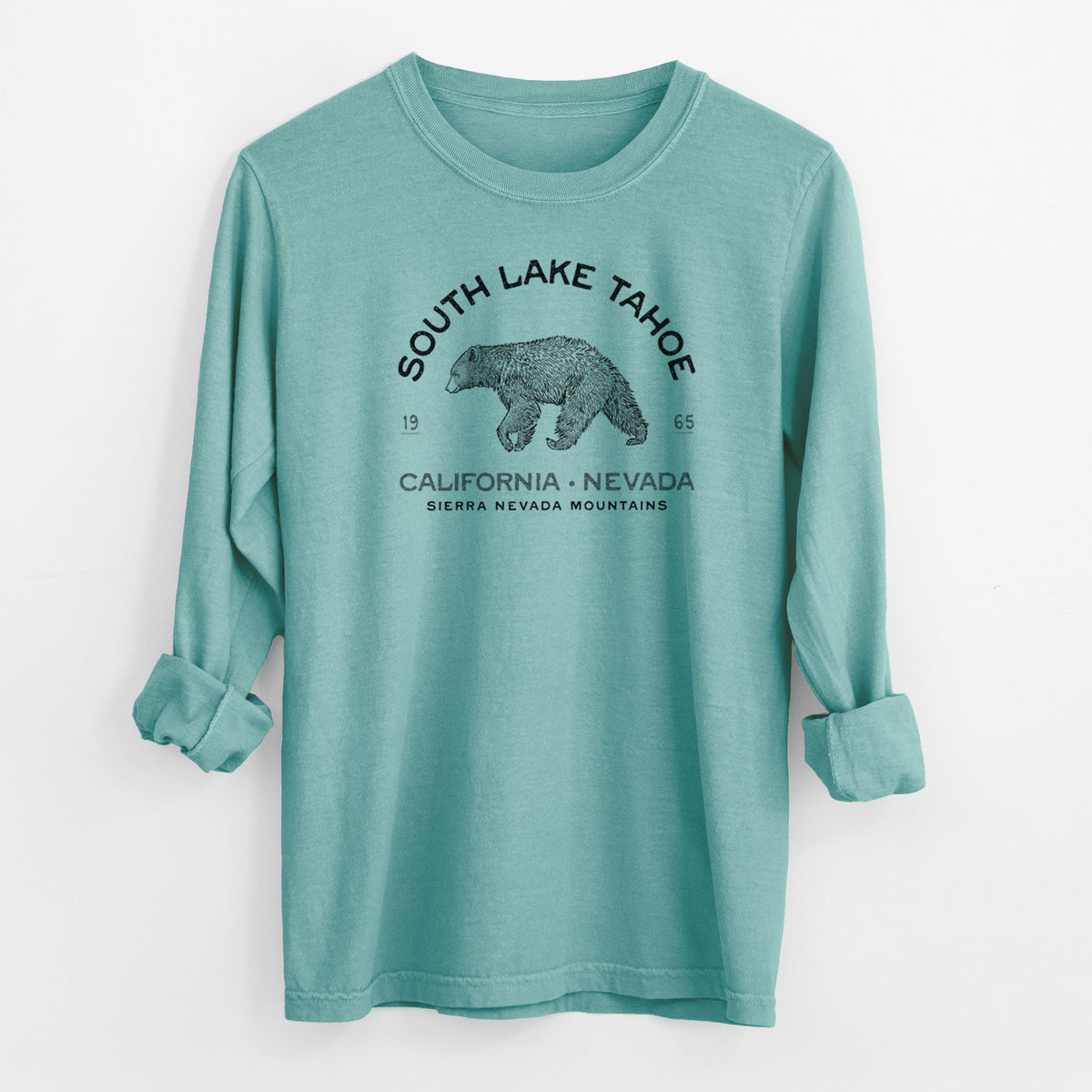 South Lake Tahoe Black Bear - Men&#39;s Heavyweight 100% Cotton Long Sleeve