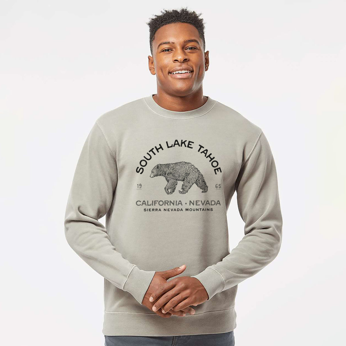 South Lake Tahoe Black Bear - Unisex Pigment Dyed Crew Sweatshirt