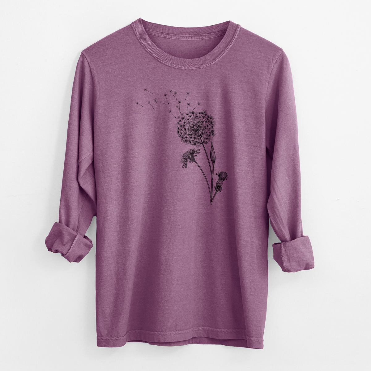 Common Dandelion - Taraxacum officinale - Men&#39;s Heavyweight 100% Cotton Long Sleeve