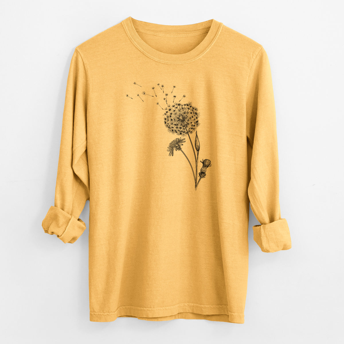 Common Dandelion - Taraxacum officinale - Men&#39;s Heavyweight 100% Cotton Long Sleeve