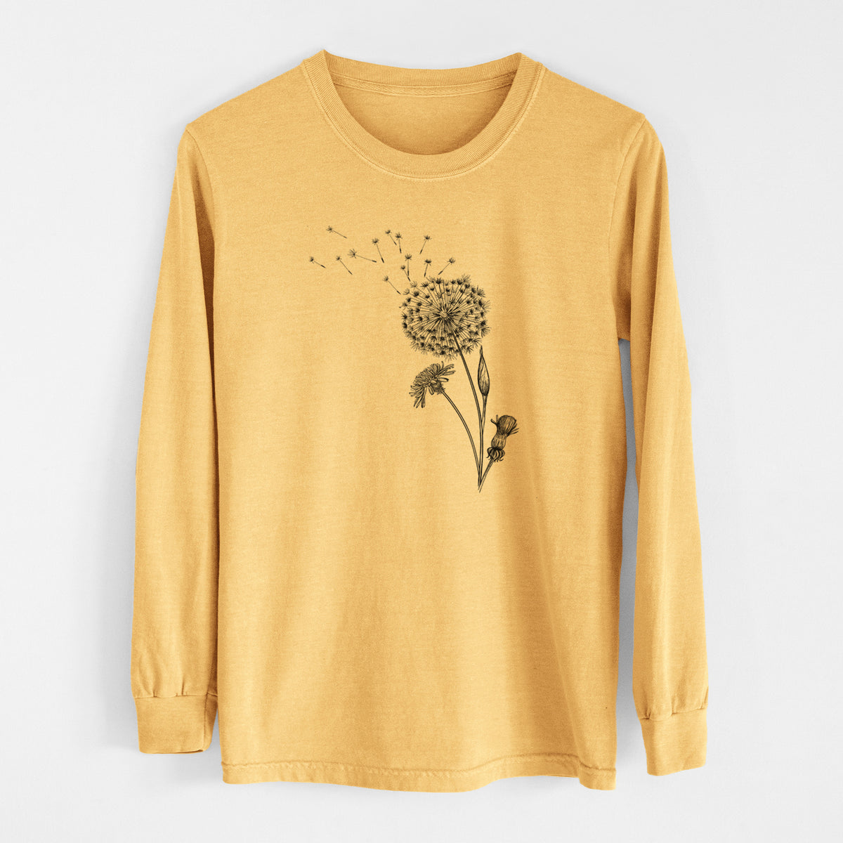 Common Dandelion - Taraxacum officinale - Men&#39;s Heavyweight 100% Cotton Long Sleeve