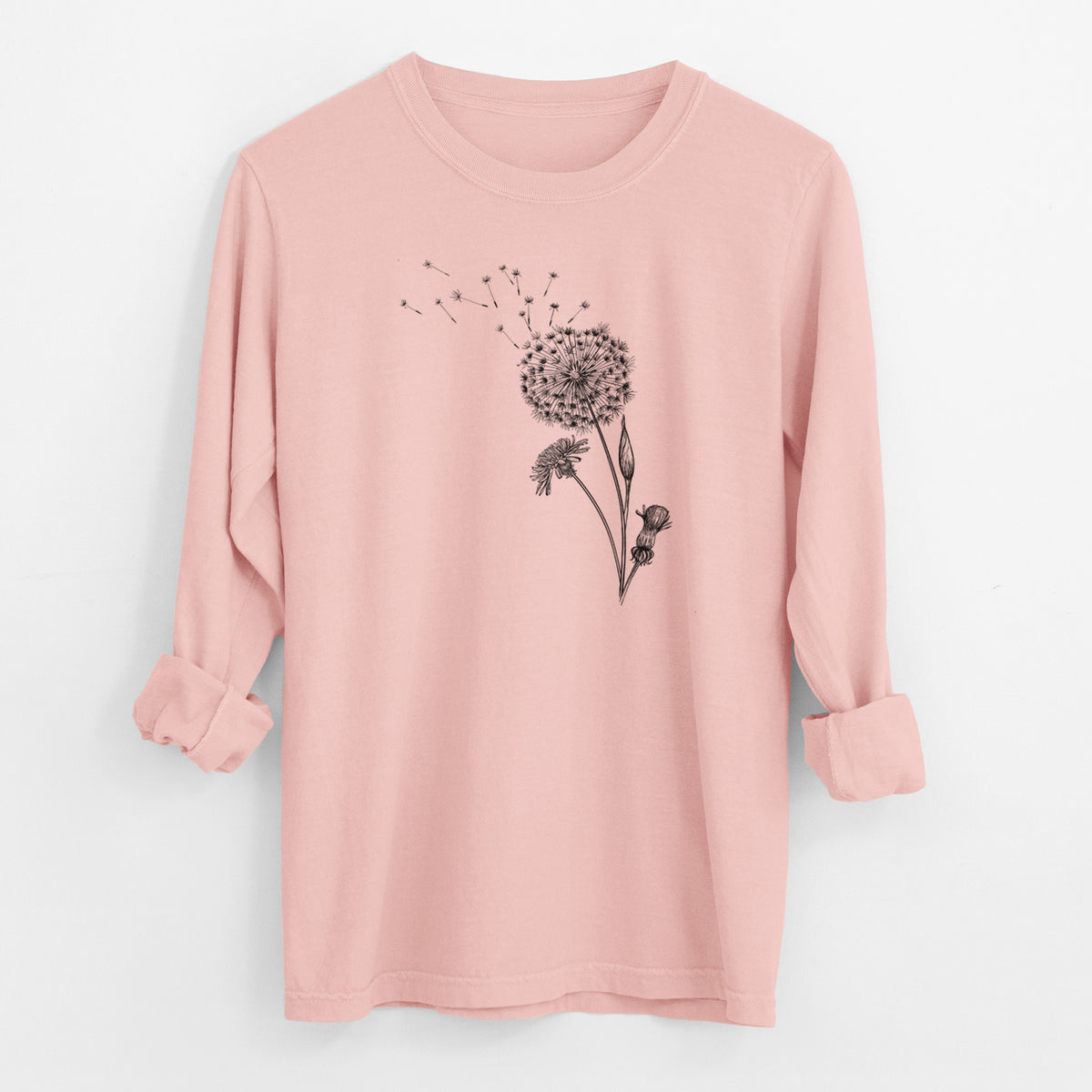 Common Dandelion - Taraxacum officinale - Men&#39;s Heavyweight 100% Cotton Long Sleeve