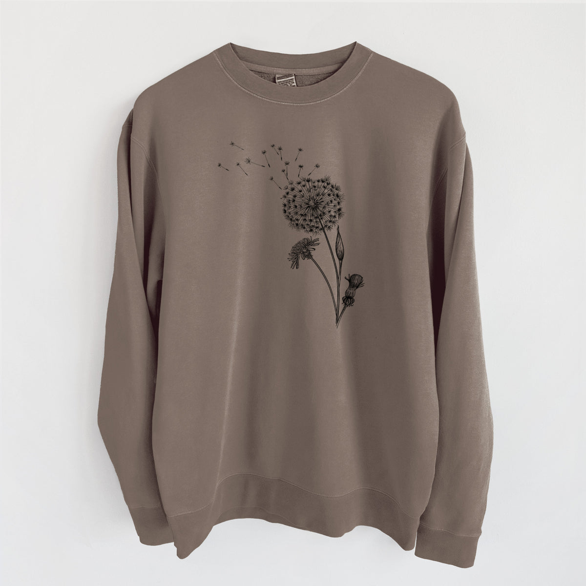Common Dandelion - Taraxacum officinale - Unisex Pigment Dyed Crew Sweatshirt in Espresso Brown Color