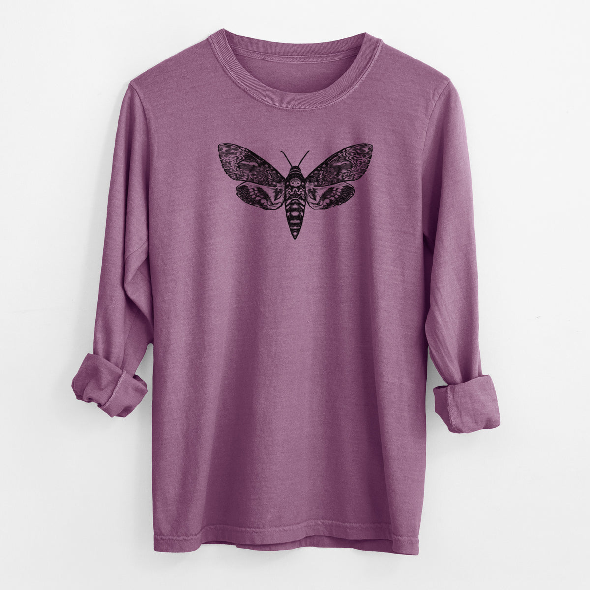 Death&#39;s-head Hawkmoth - Acherontia atropos - Men&#39;s Heavyweight 100% Cotton Long Sleeve