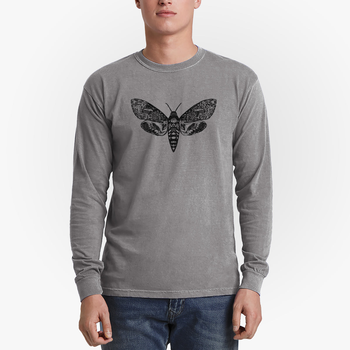 Death&#39;s-head Hawkmoth - Acherontia atropos - Men&#39;s Heavyweight 100% Cotton Long Sleeve