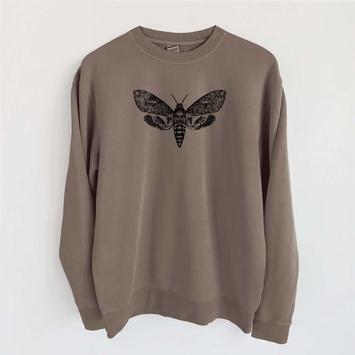 Death's-head Hawkmoth - Acherontia atropos - Unisex Pigment Dyed Crew Sweatshirt in Espresso Brown Color