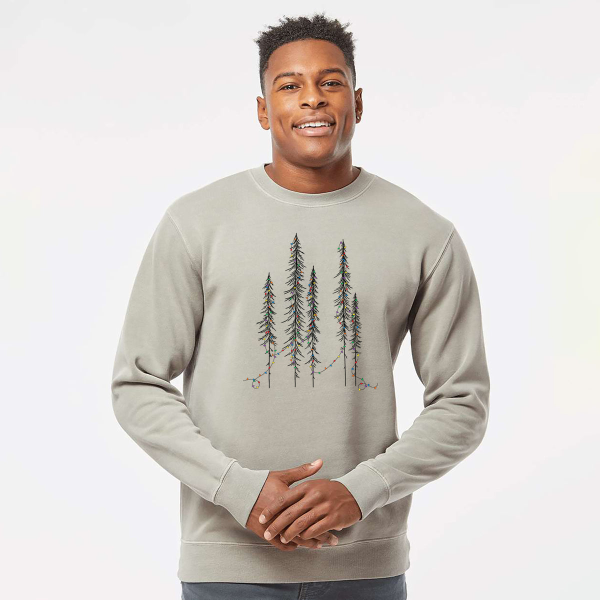 Christmas Deck the Redwoods - Unisex Pigment Dyed Crew Sweatshirt in Cement