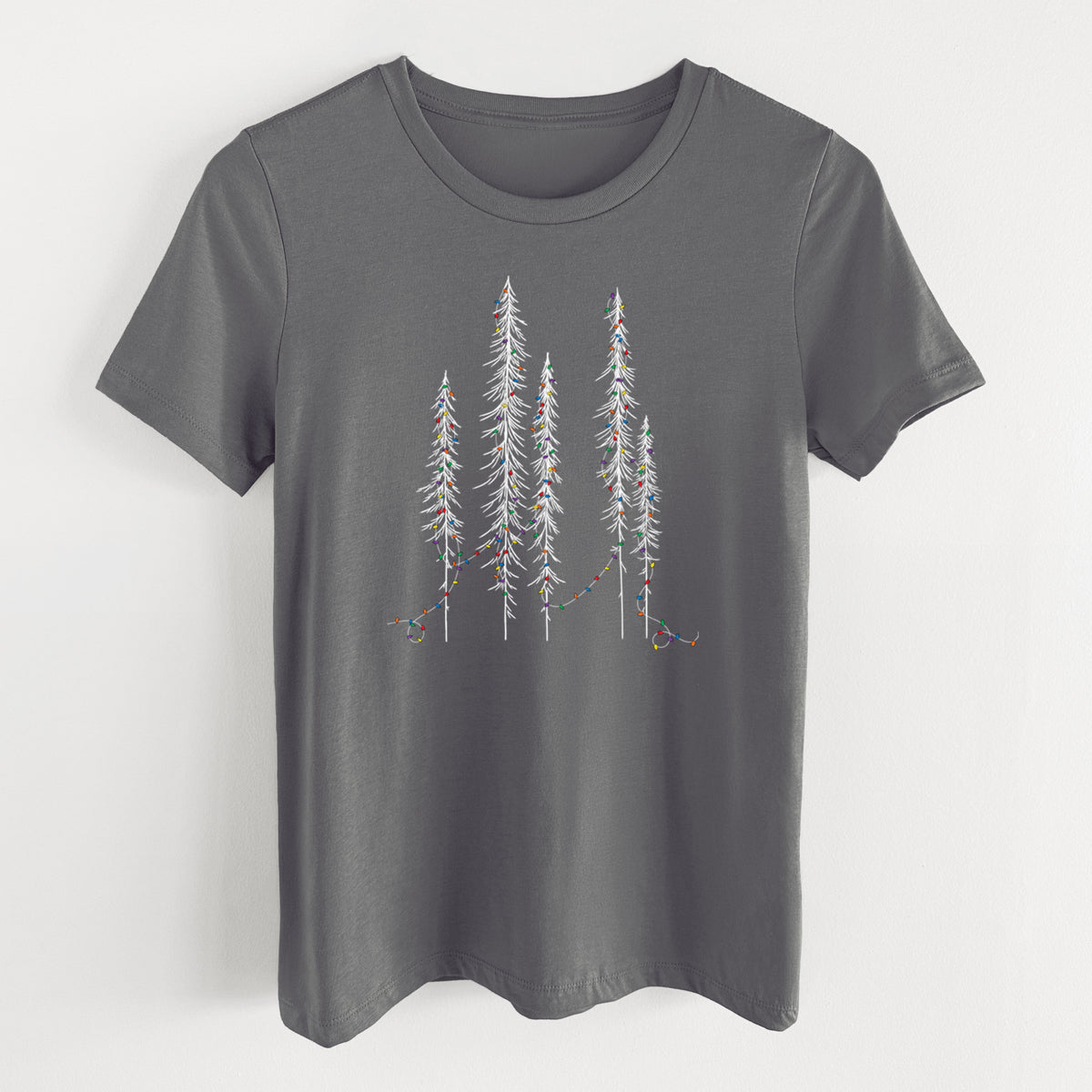 Christmas Deck the Redwoods - Women's Lightweight Relaxed Fit 100% Cotton Crewneck in Asphalt, on a hanger