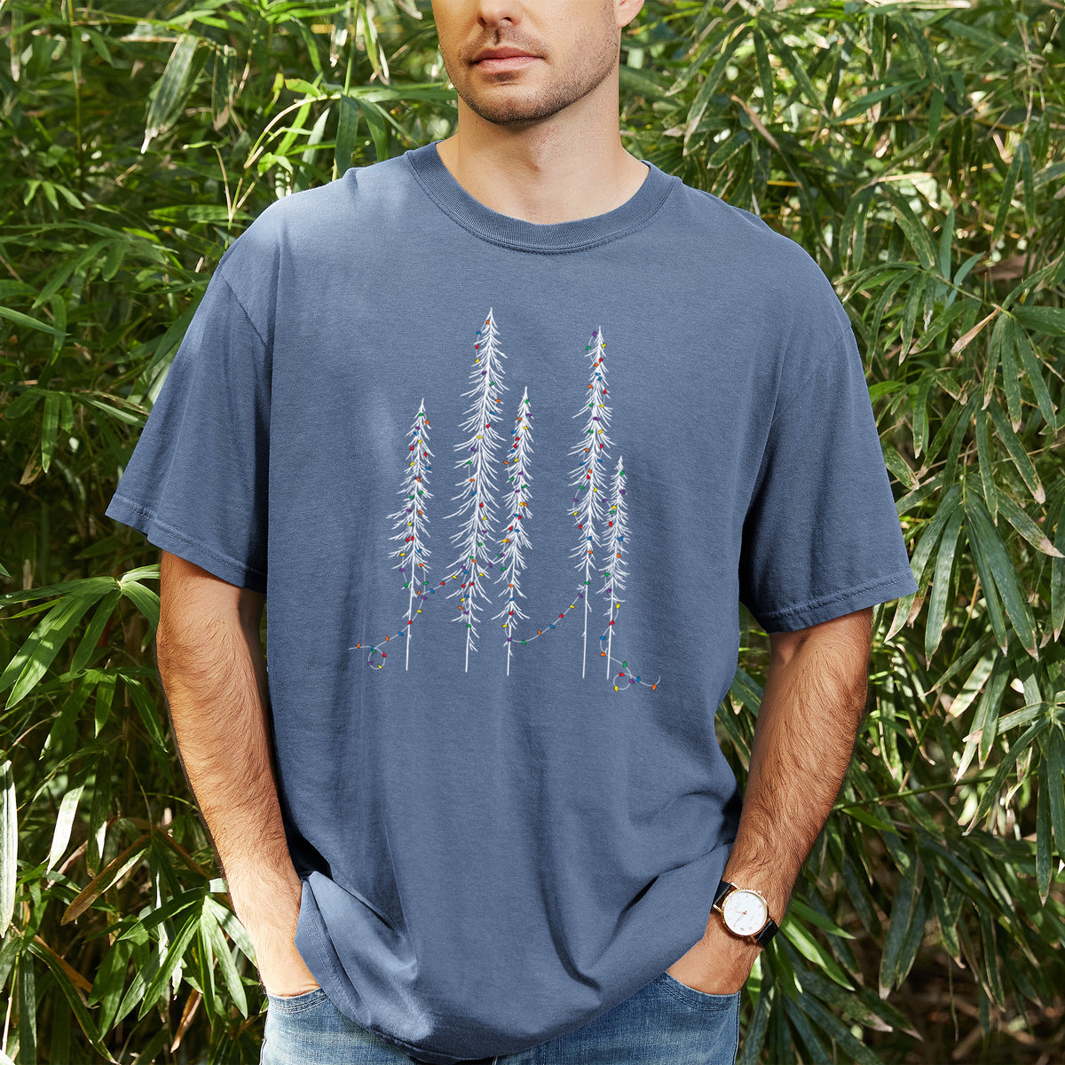 Christmas Deck the Redwoods - Unisex Comfort Colors Garment-Dyed Heavyweight T-shirt, worn by model