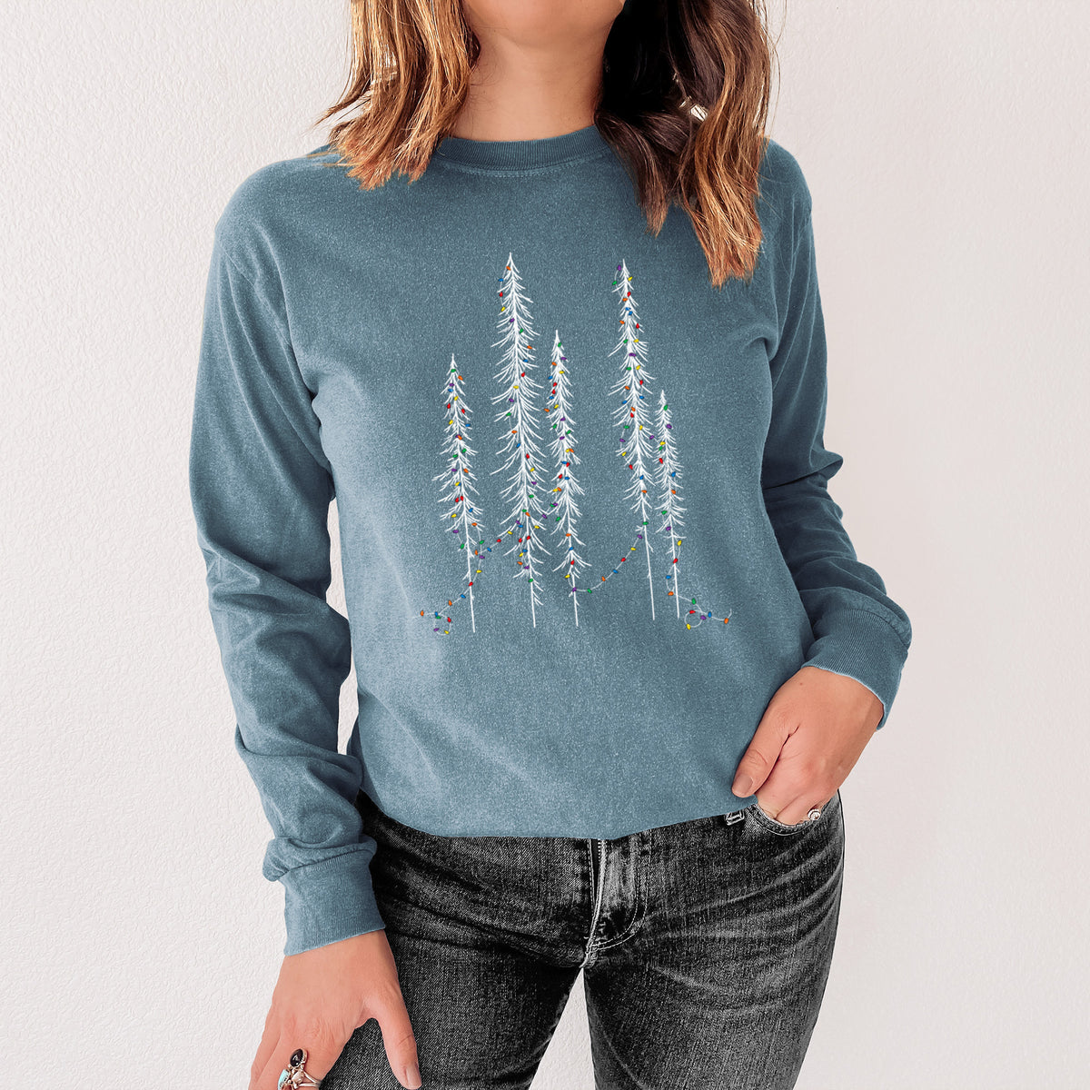 Christmas Deck the Redwoods - Unisex Comfort Colors 100% Cotton Long Sleeve in Steel Blue