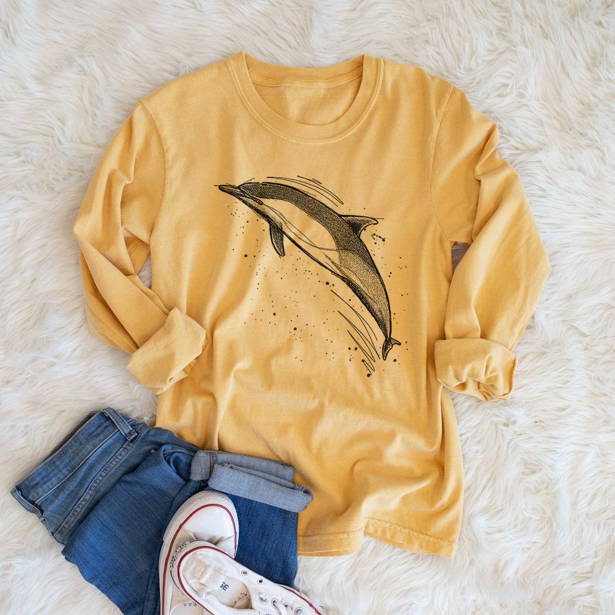 Short-Beaked Common Dolphin - Delphinus delphis - Men&#39;s Heavyweight 100% Cotton Long Sleeve