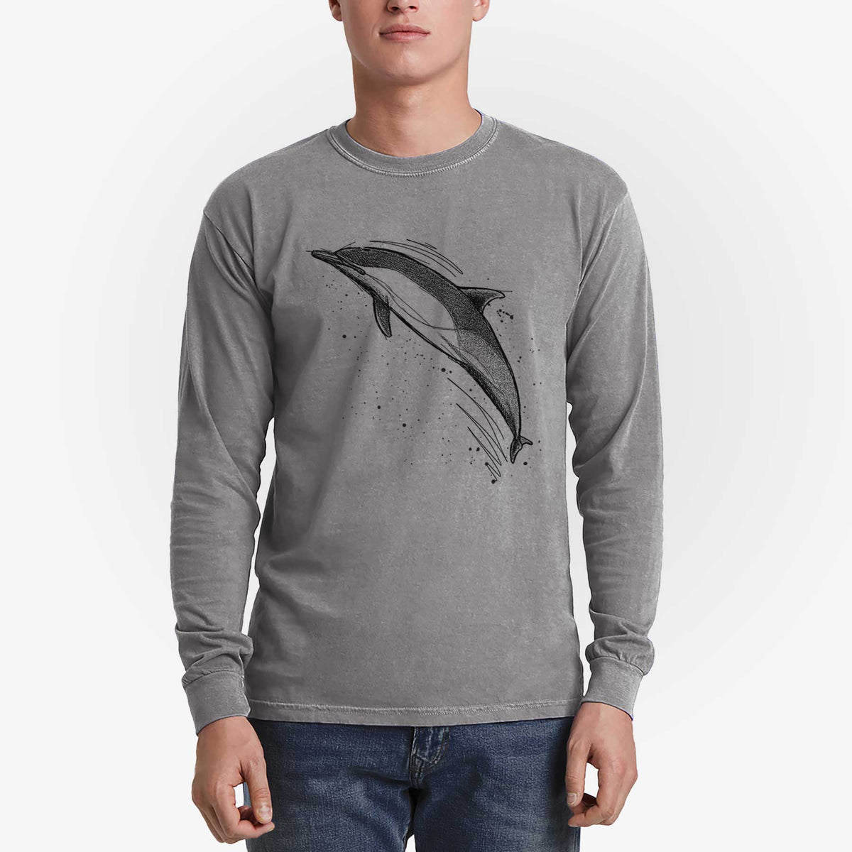 Short-Beaked Common Dolphin - Delphinus delphis - Men&#39;s Heavyweight 100% Cotton Long Sleeve