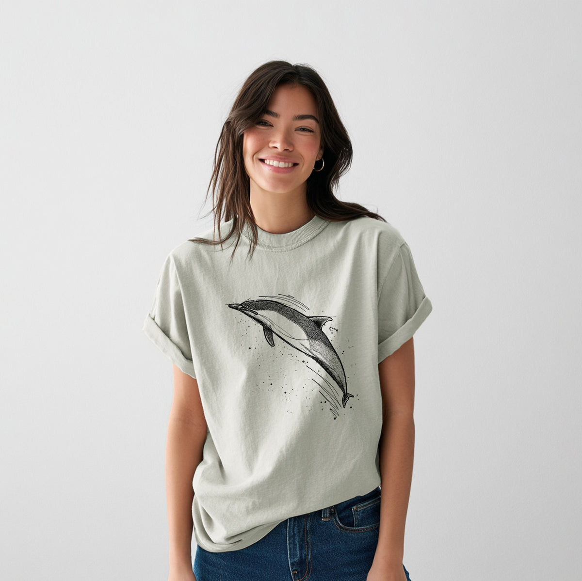 Short-Beaked Common Dolphin - Delphinus delphis - Heavyweight Men&#39;s 100% Organic Cotton Tee
