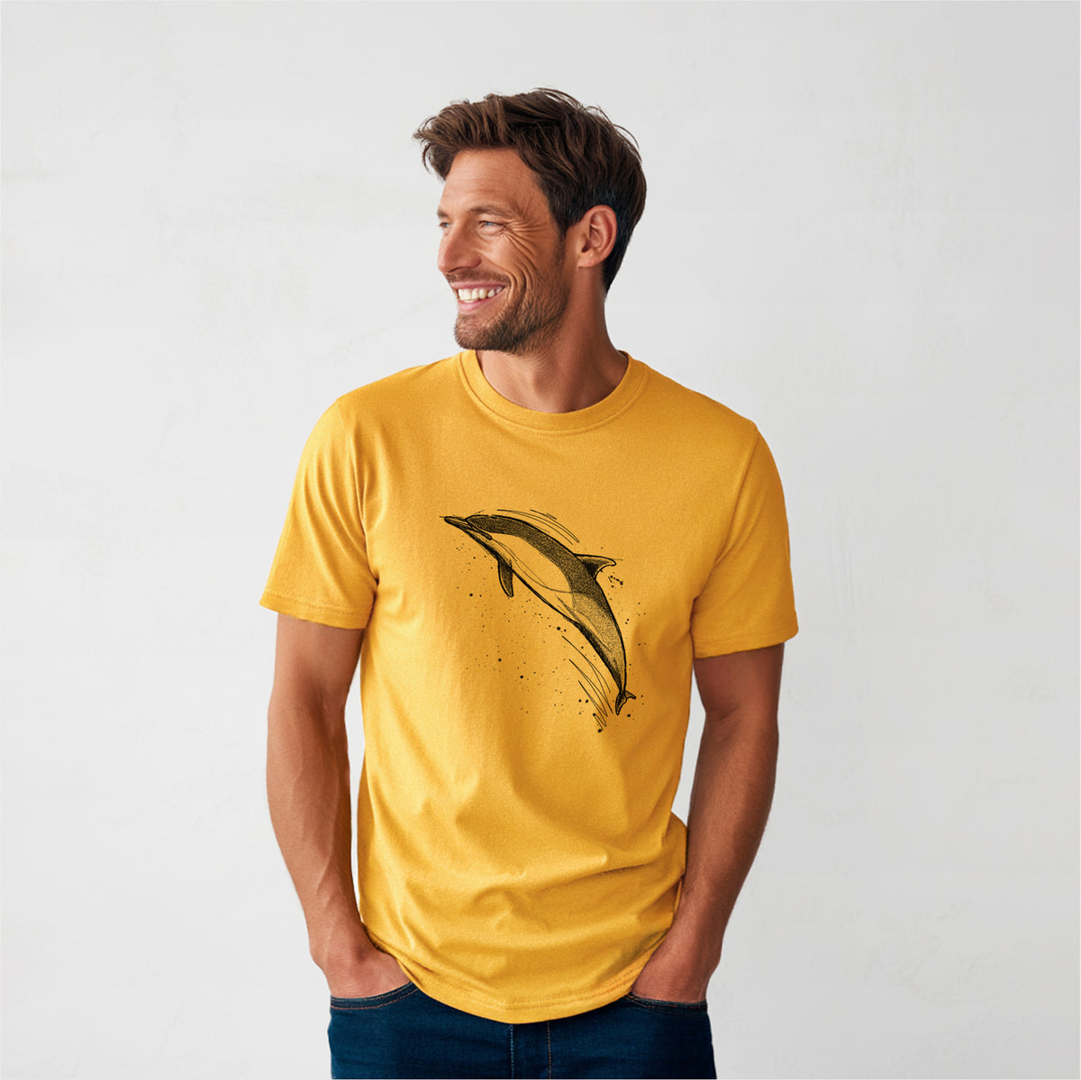Short-Beaked Common Dolphin - Delphinus delphis - Heavyweight Men&#39;s 100% Organic Cotton Tee