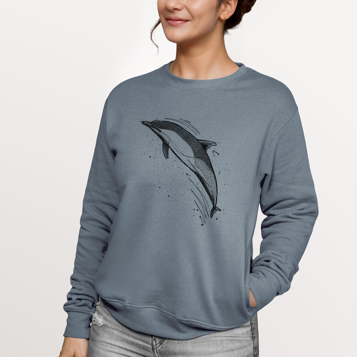 Short-Beaked Common Dolphin - Delphinus delphis  - Unisex Reclaimed Crewneck Sweatshirt