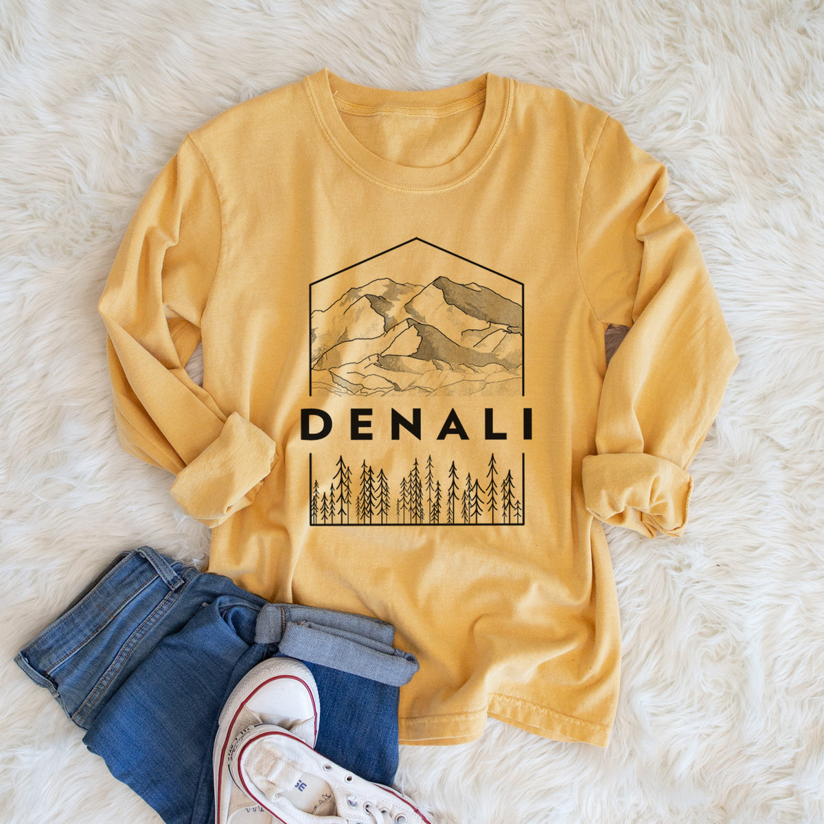 Denali Mountain - Denali National Park - Men&#39;s Heavyweight 100% Cotton Long Sleeve