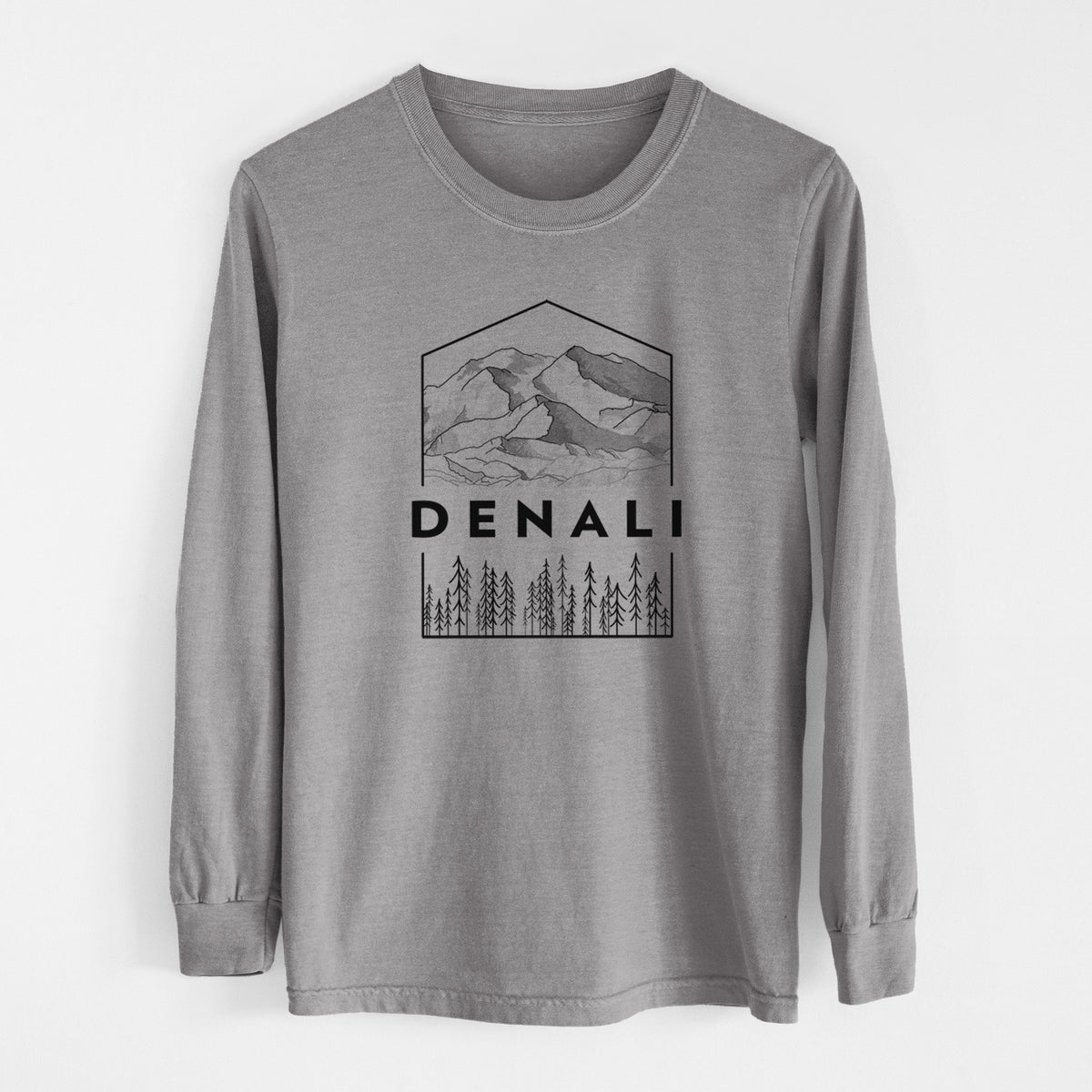 Denali Mountain - Denali National Park - Men&#39;s Heavyweight 100% Cotton Long Sleeve