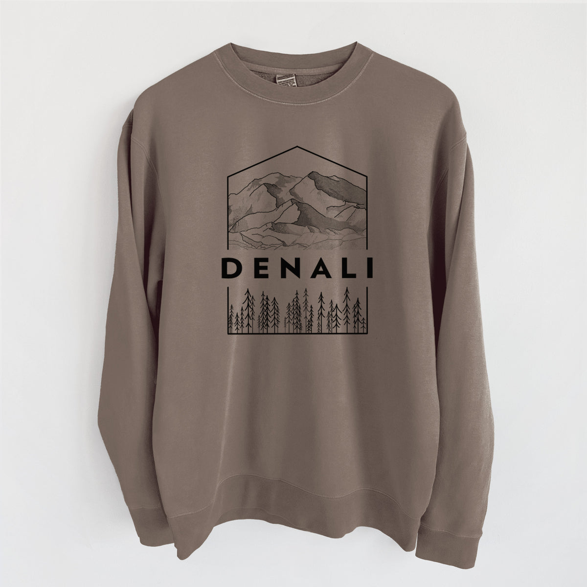 Denali Mountain - Denali National Park - Unisex Pigment Dyed Crew Sweatshirt in Espresso Brown Color