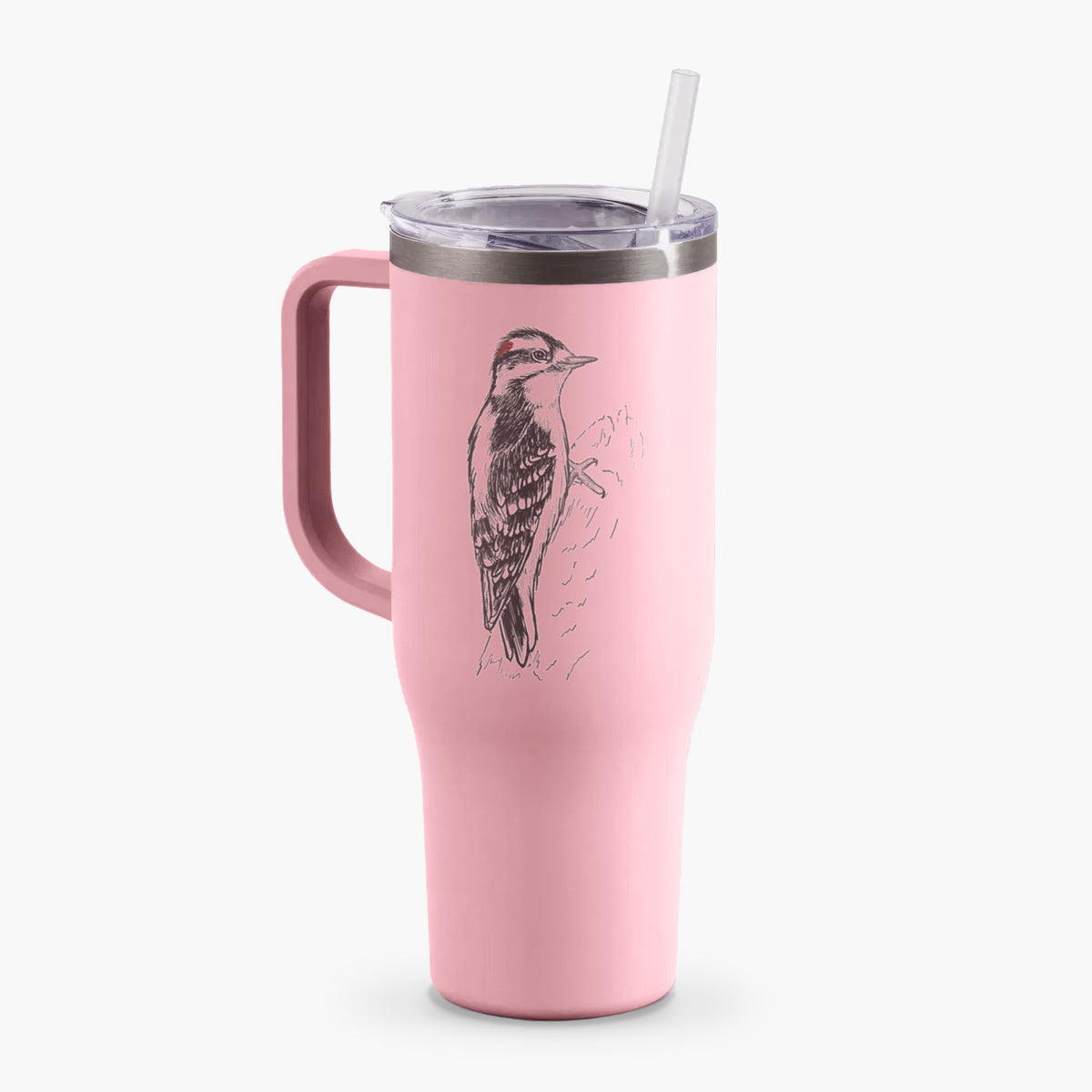 Downy Woodpecker - Picoides pubescens - 40oz Tumbler with Handle