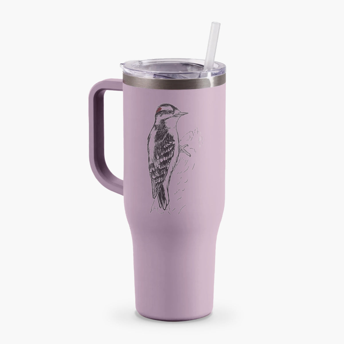 Downy Woodpecker - Picoides pubescens - 40oz Tumbler with Handle