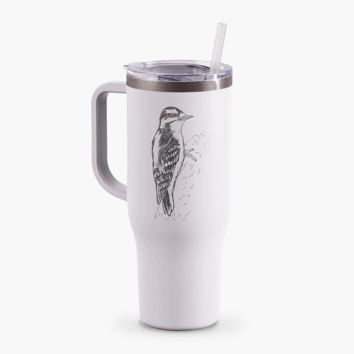 Downy Woodpecker - Picoides pubescens - 40oz Tumbler with Handle