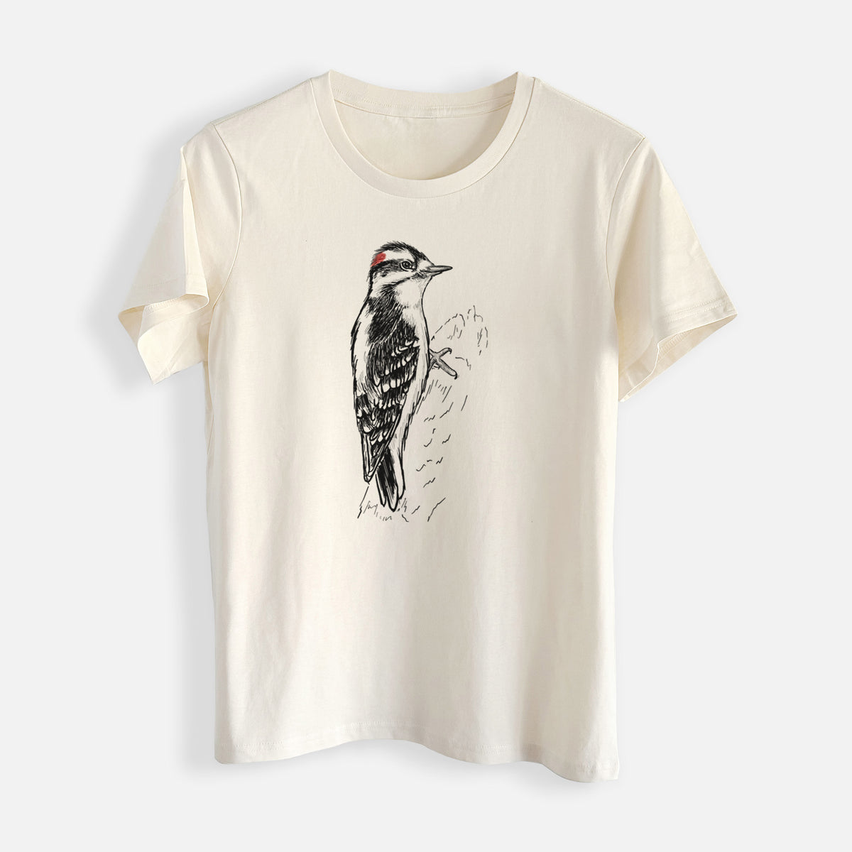 Downy Woodpecker - Picoides pubescens - Womens Everyday Maple Tee