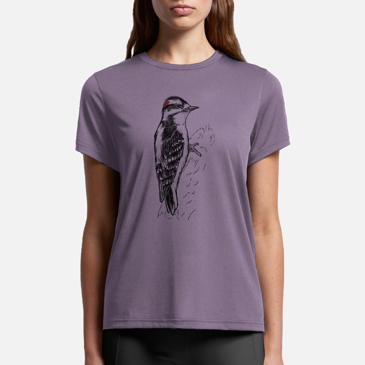 Downy Woodpecker - Picoides pubescens - Womens Everyday Maple Tee