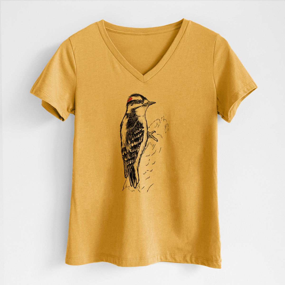 Downy Woodpecker - Picoides pubescens - Women&#39;s Lightweight Relaxed Fit 100% Cotton V-neck
