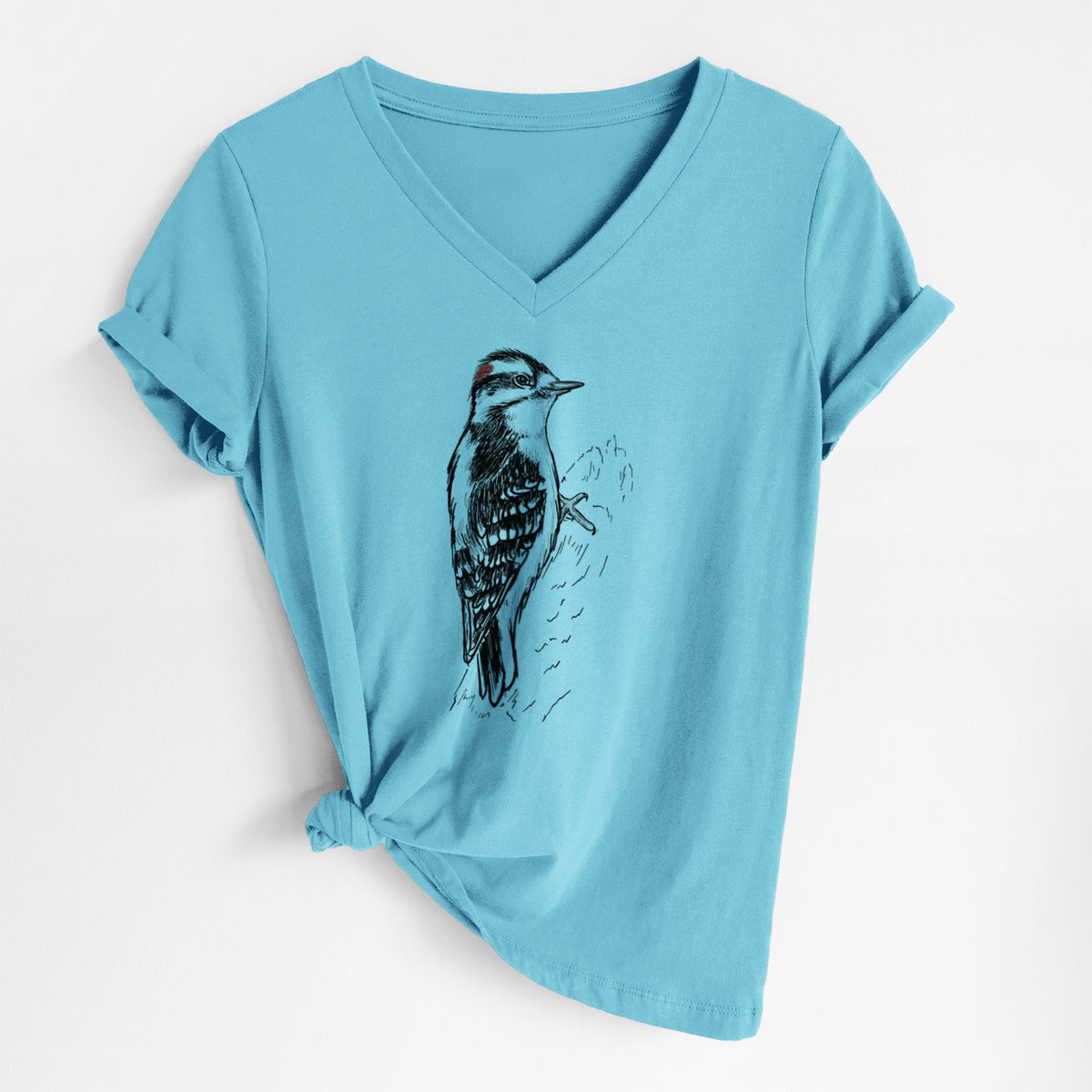 Downy Woodpecker - Picoides pubescens - Women&#39;s Lightweight Relaxed Fit 100% Cotton V-neck