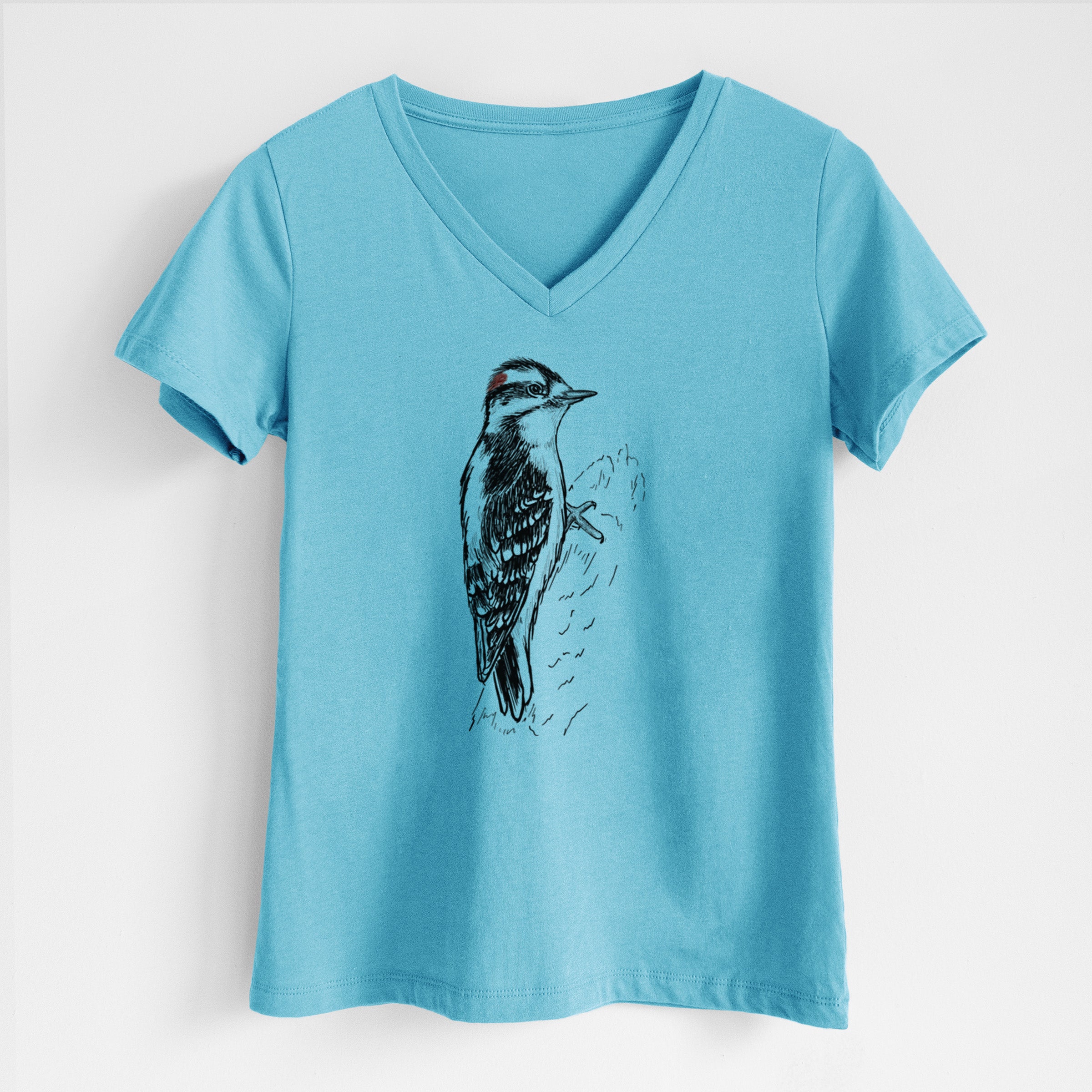 Downy Woodpecker - Picoides pubescens - Women's Lightweight Relaxed Fit 100% Cotton V-neck