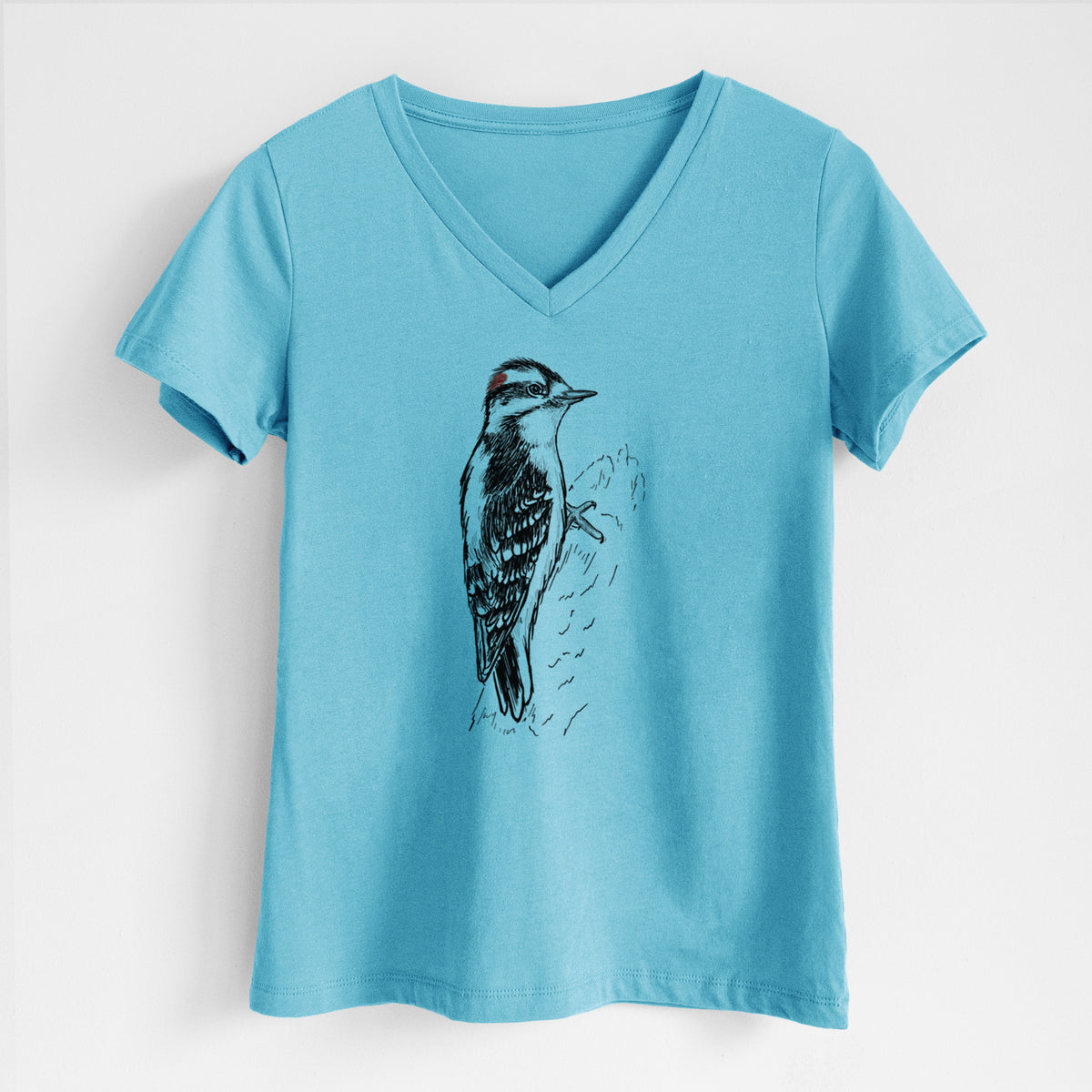 Downy Woodpecker - Picoides pubescens - Women&#39;s Lightweight Relaxed Fit 100% Cotton V-neck