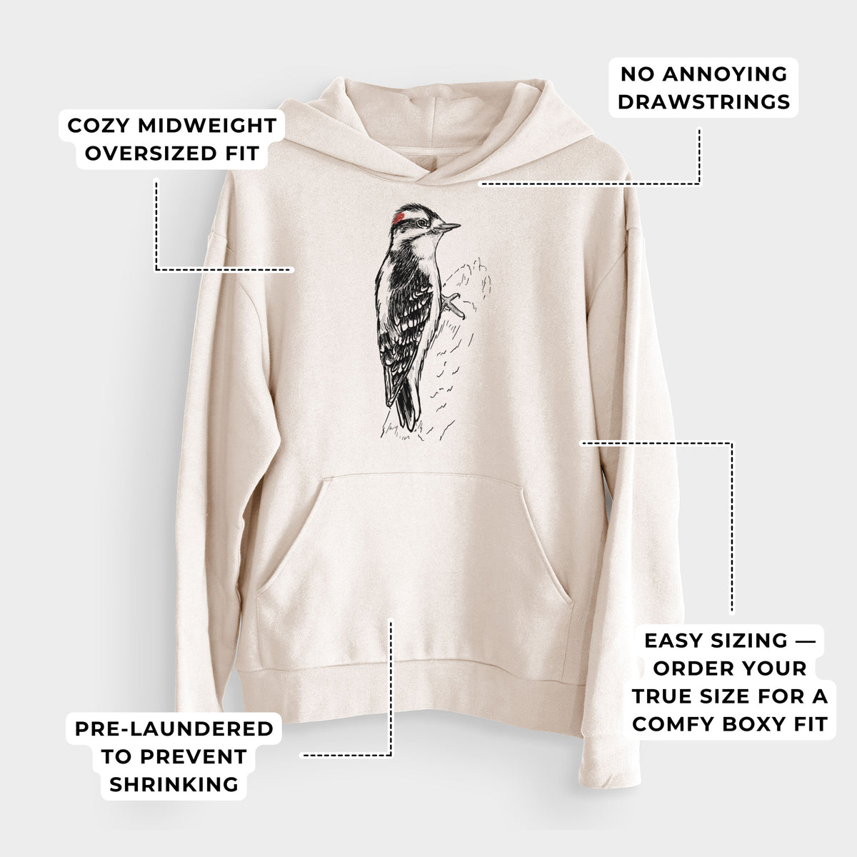 Downy Woodpecker - Picoides pubescens  - Bodega Midweight Hoodie