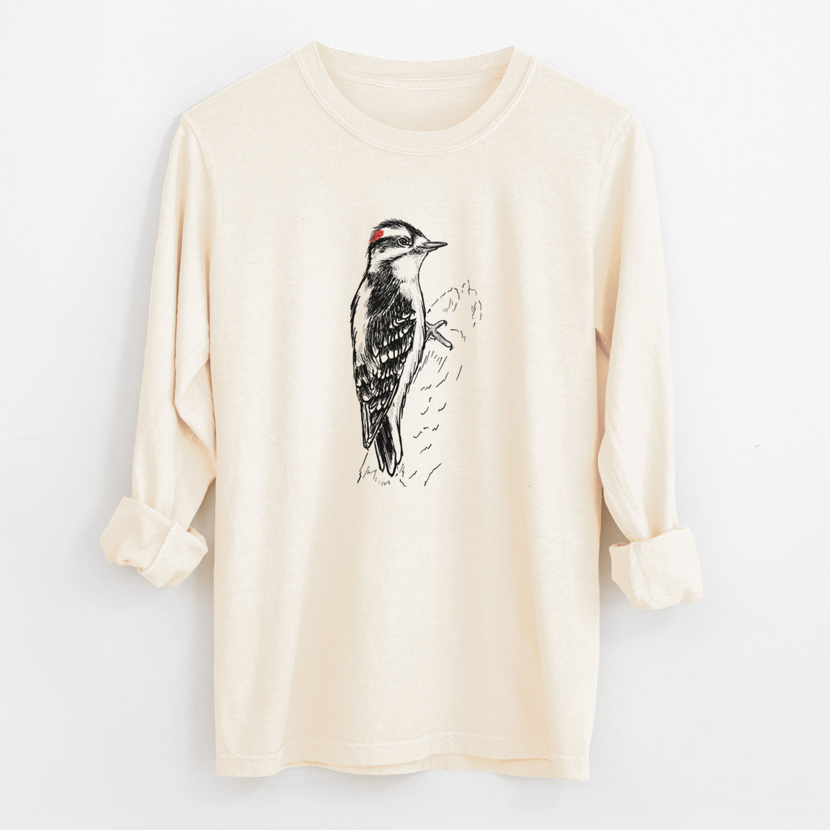 Downy Woodpecker - Picoides pubescens - Unisex Comfort Colors 100% Cotton Long Sleeve