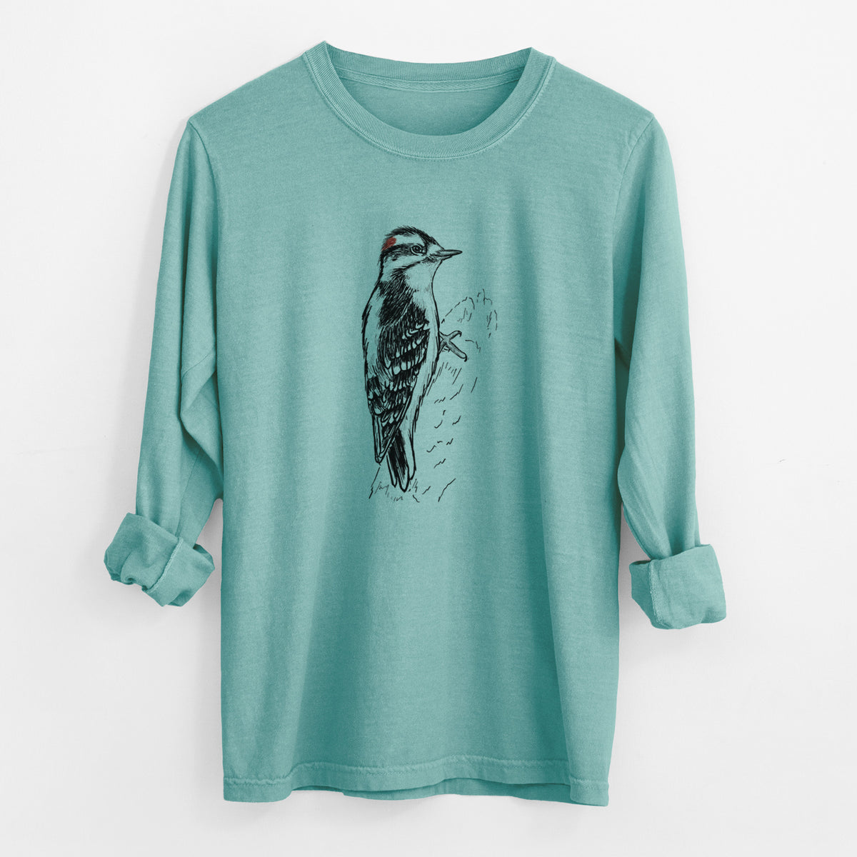 Downy Woodpecker - Picoides pubescens - Unisex Comfort Colors 100% Cotton Long Sleeve