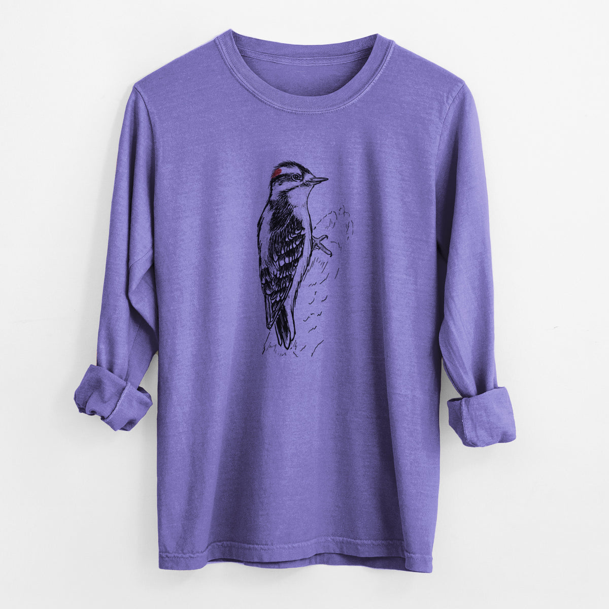Downy Woodpecker - Picoides pubescens - Unisex Comfort Colors 100% Cotton Long Sleeve