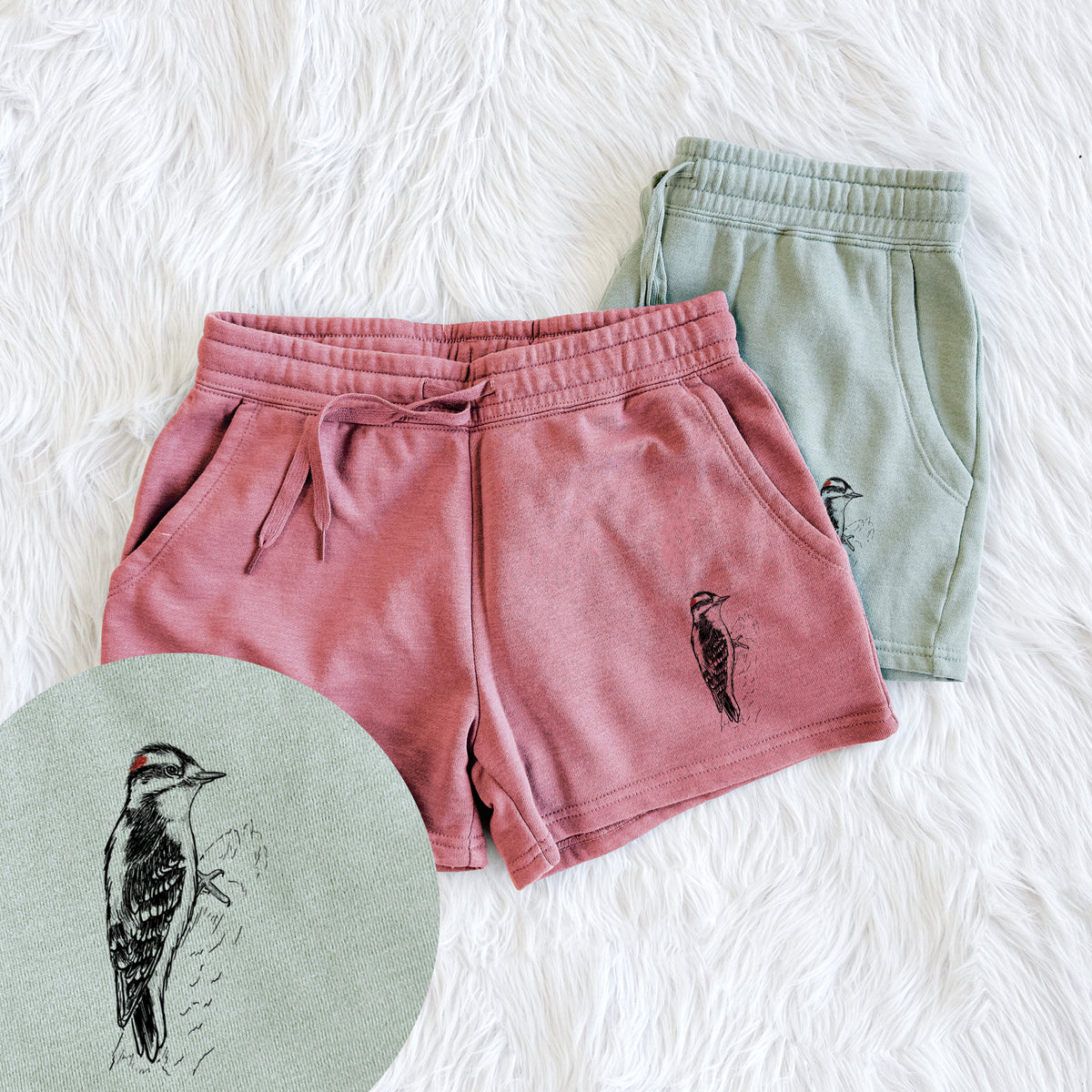 Downy Woodpecker - Picoides pubescens - Women&#39;s Cali Wave Shorts