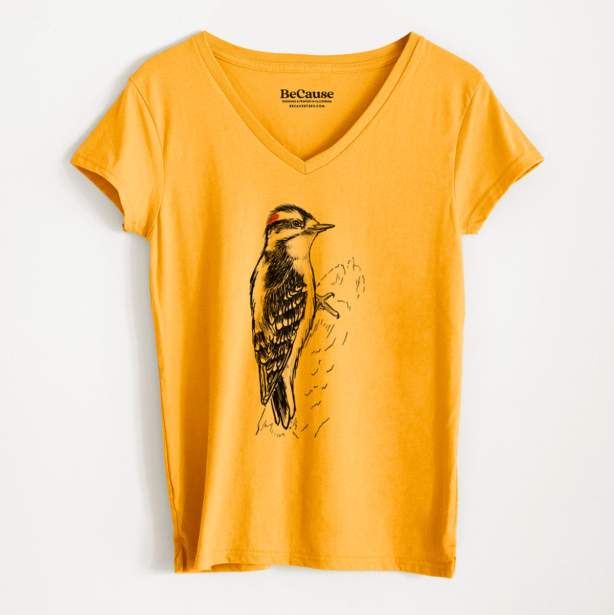 Downy Woodpecker - Picoides pubescens - Women&#39;s 100% Recycled V-neck