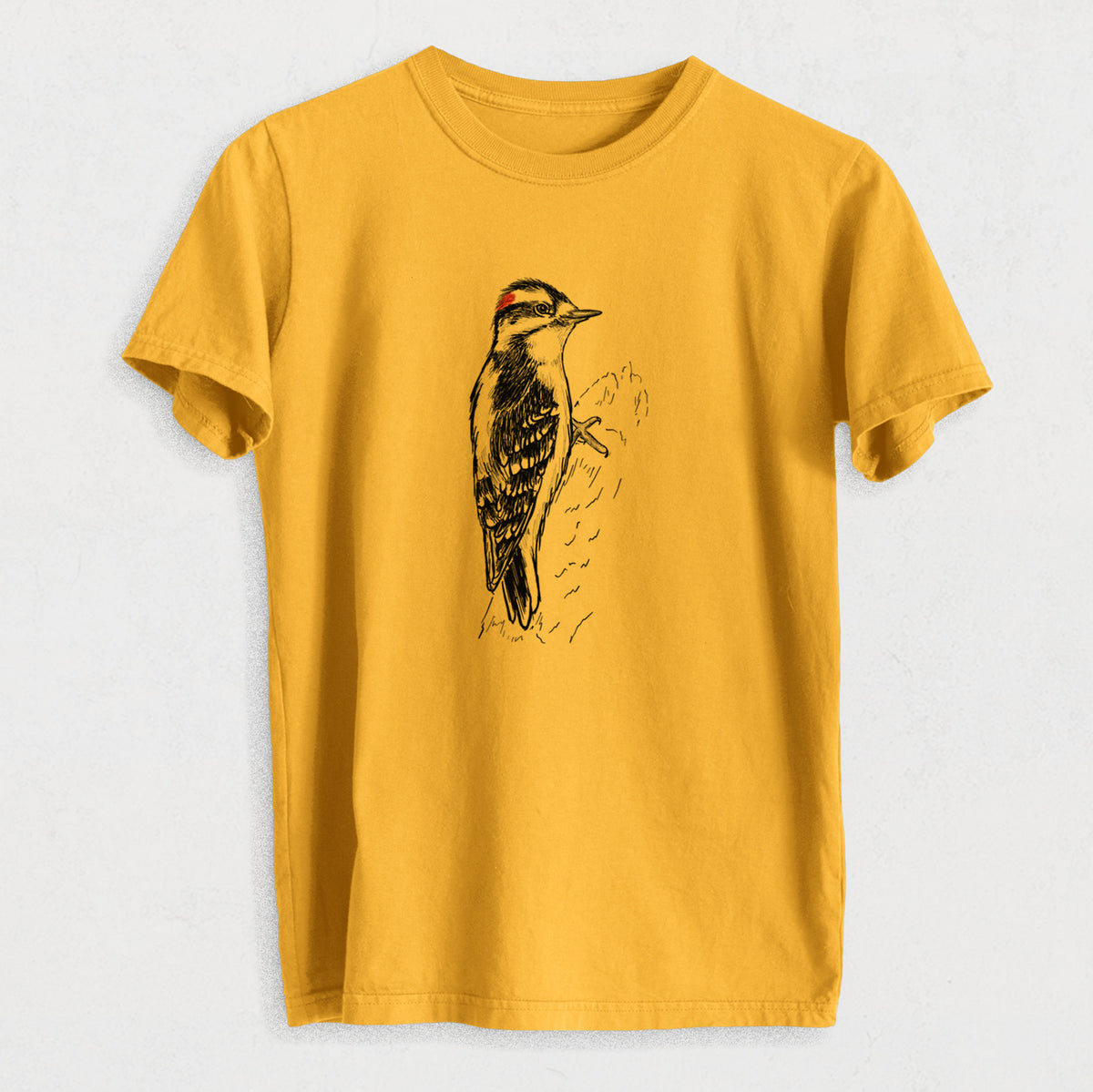 Downy Woodpecker - Picoides pubescens - Heavyweight Men&#39;s 100% Organic Cotton Tee