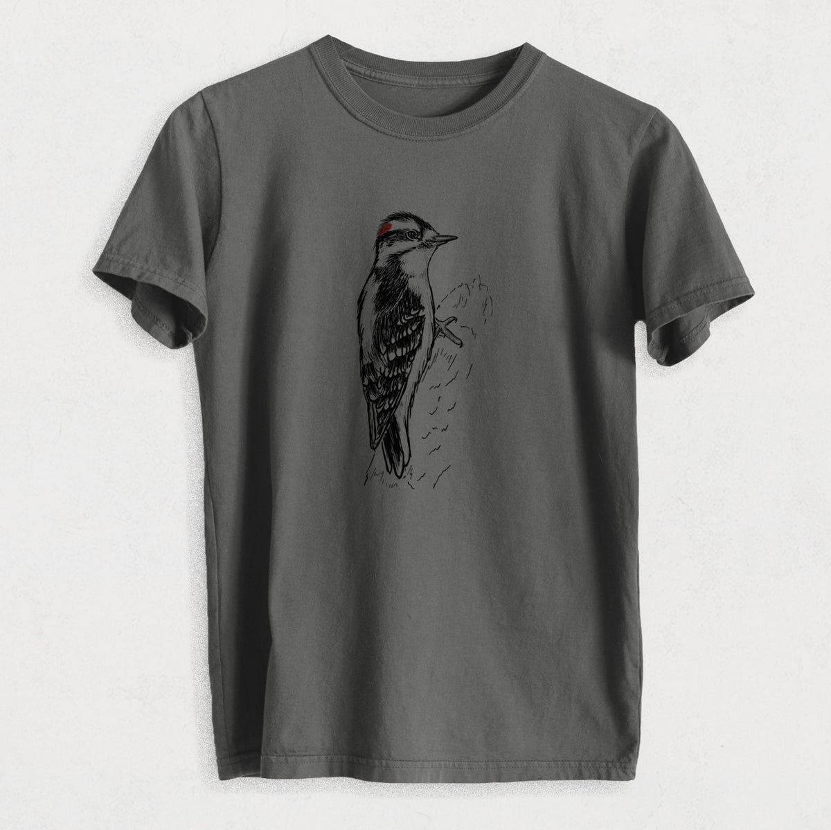 Downy Woodpecker - Picoides pubescens - Heavyweight Men&#39;s 100% Organic Cotton Tee