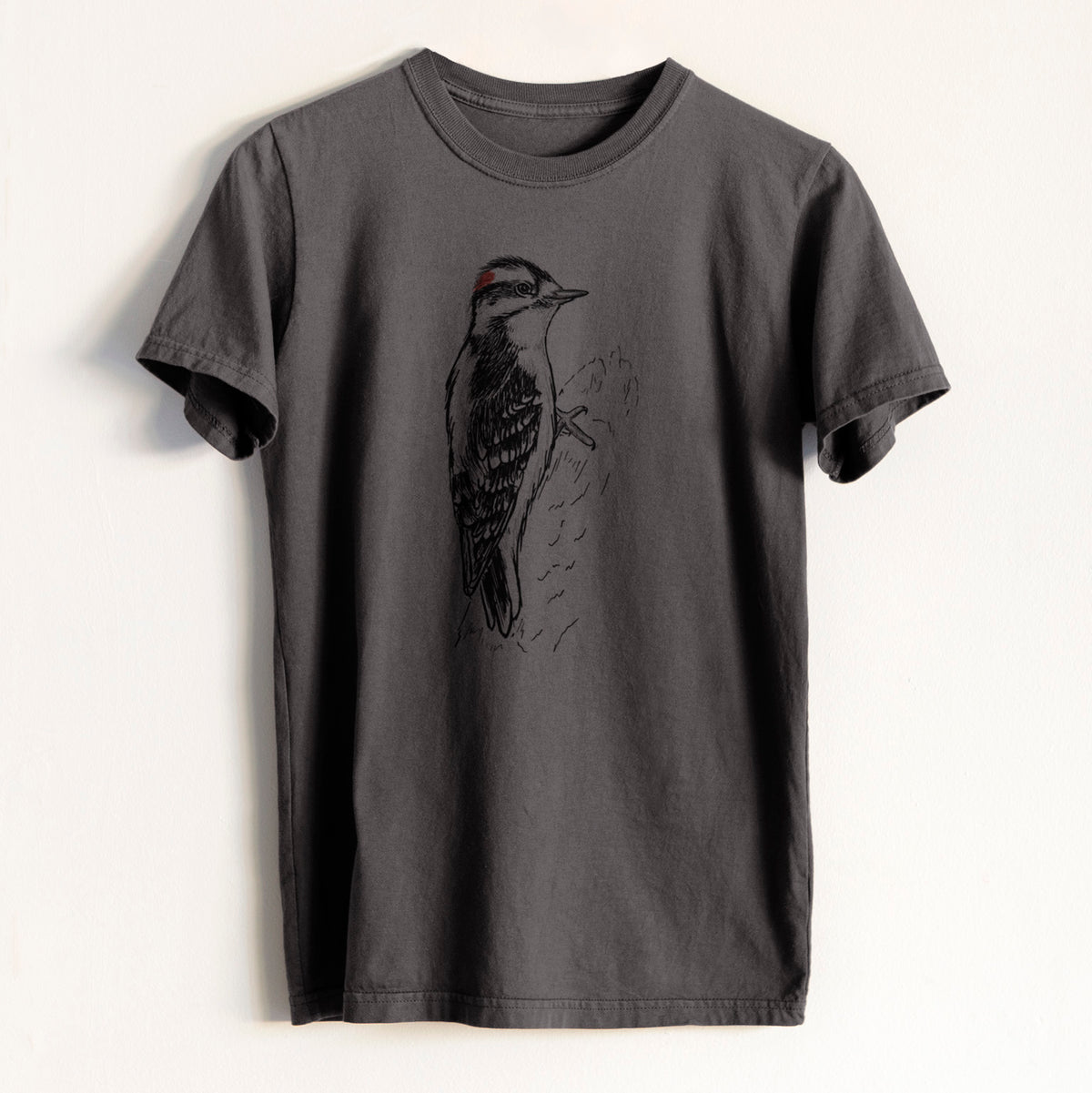 Downy Woodpecker - Picoides pubescens - Heavyweight Men&#39;s 100% Organic Cotton Tee