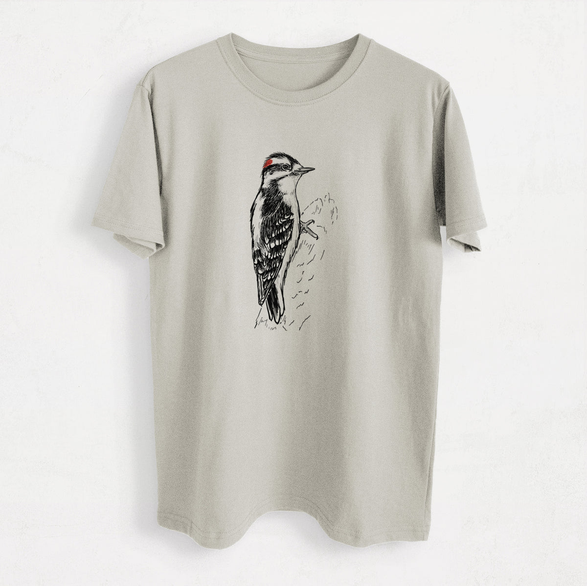 Downy Woodpecker - Picoides pubescens - Heavyweight Men&#39;s 100% Organic Cotton Tee